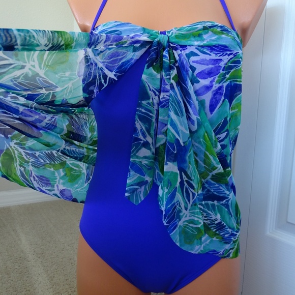 Ralph Lauren 1 Piece Lush Tropical Mesh Swimsuit - Picture 2 of 4